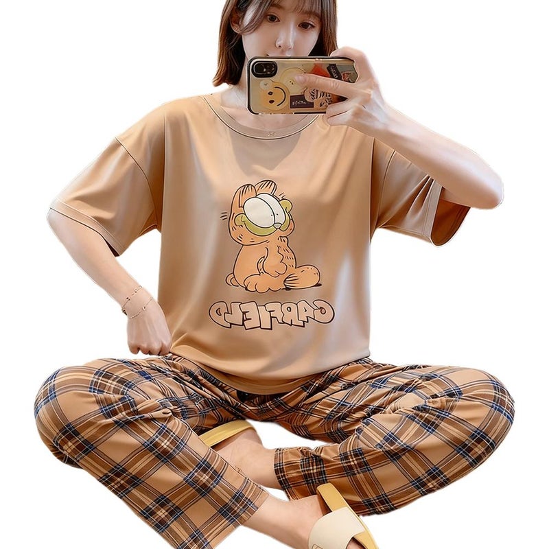 Women's Pajama/Loungewear Short-Sleeved Long Pants Summer Cartoon Cute 2025 New Cartoon Spring/Summer Set Can Be Worn Outerwear